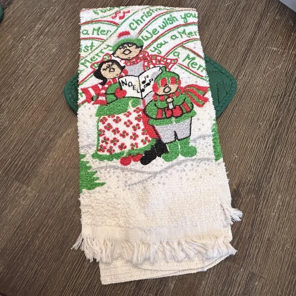 Vintage Christmas Kitchen Towel‎ Set Hot Pad Pot Holder Dish Cloth NOS Carolers